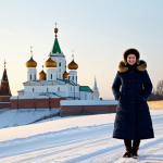 Winter Scene in Suzdal**

"A young woman in a traditional Russian winter coat (шуба) and валенки, standing in front of the Suzdal Kremlin on a snowy day.  Golden light reflecting off the snow and the domes of the churches.  Soft, atmospheric perspective.  Fully clothed, appropriate attire, safe for work, perfect anatomy, natural proportions, professional photography, high quality, family-friendly, winter landscape."

**