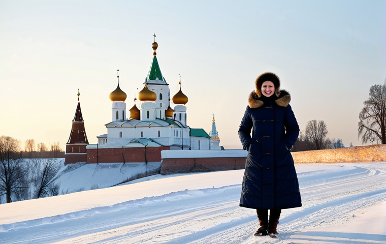 Winter Scene in Suzdal**

"A young woman in a traditional Russian winter coat (шуба) and валенки, standing in front of the Suzdal Kremlin on a snowy day.  Golden light reflecting off the snow and the domes of the churches.  Soft, atmospheric perspective.  Fully clothed, appropriate attire, safe for work, perfect anatomy, natural proportions, professional photography, high quality, family-friendly, winter landscape."

**