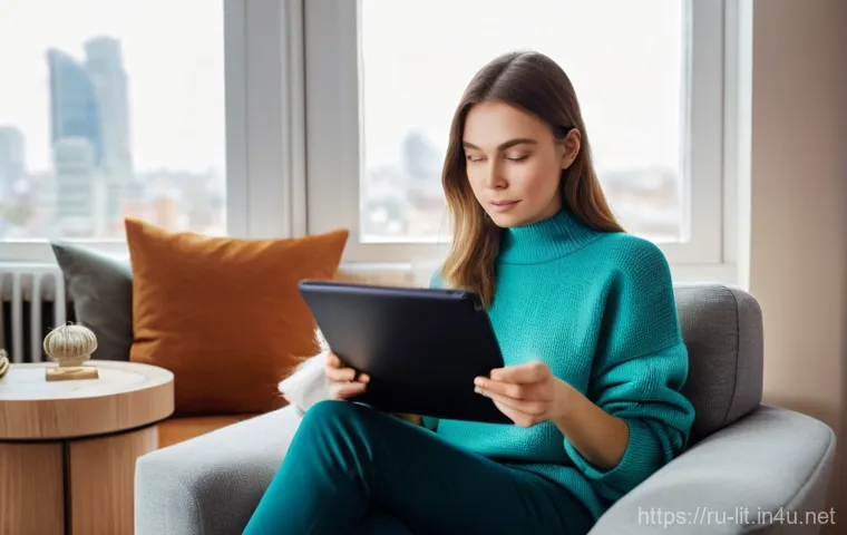 서사 구조와 시간성 - **Prompt:** A young Russian woman in her late 20s is sitting comfortably on a plush armchair in a st...