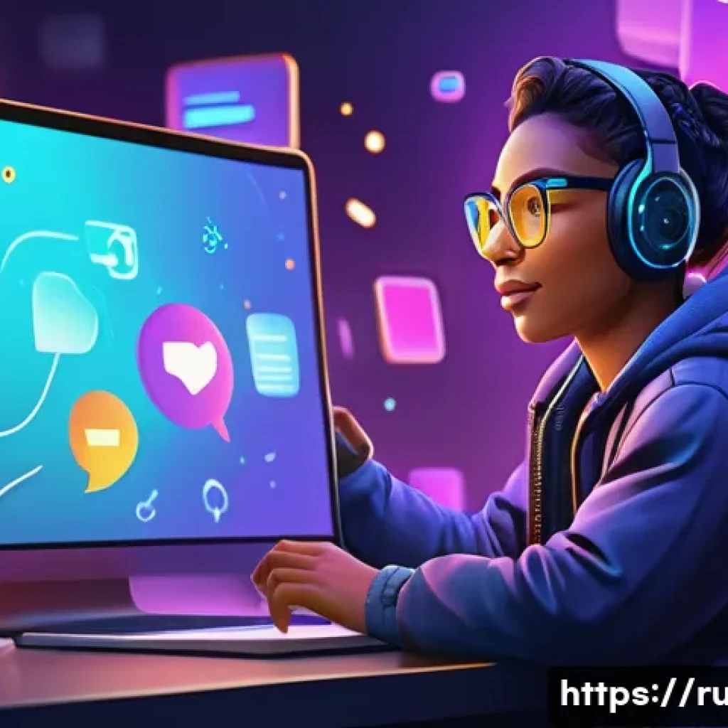 웹소설의 문학적 가치 - A vibrant digital illustration of a young author interacting with a diverse online community on a fu...