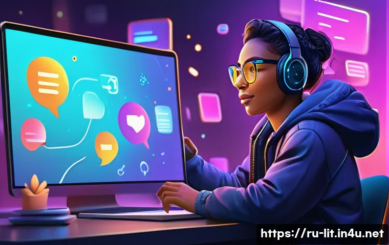 웹소설의 문학적 가치 - A vibrant digital illustration of a young author interacting with a diverse online community on a fu...